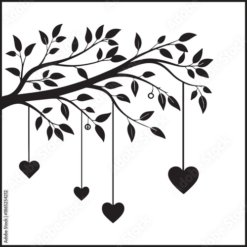 A vector illustration of a heart shaped tree with flowers and leaves in a romantic nature design