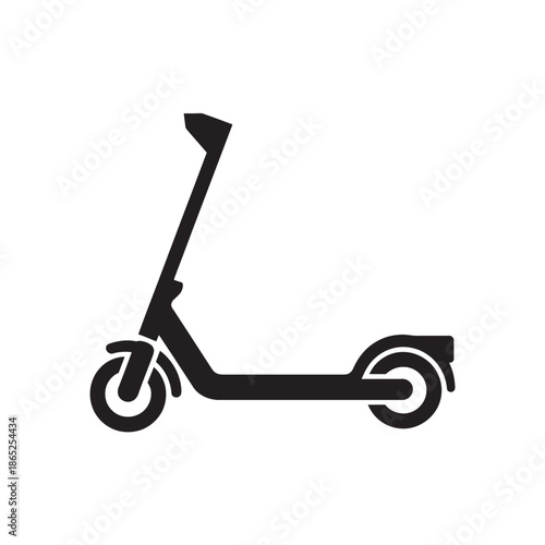 A black silhouette icon of a modern urban electric scooter for transportation.