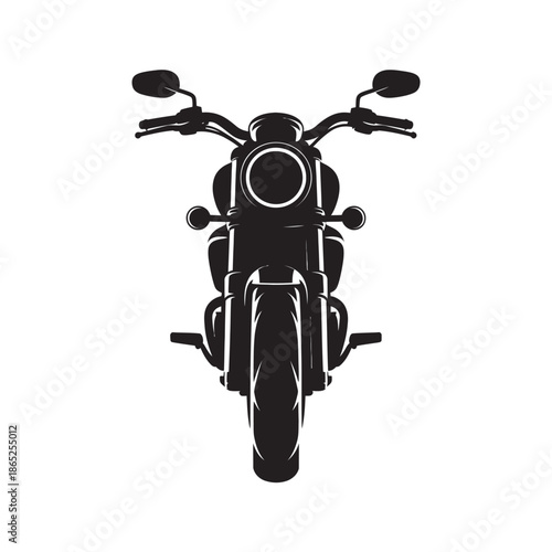 A front view silhouette illustration of a classic cruiser motorcycle