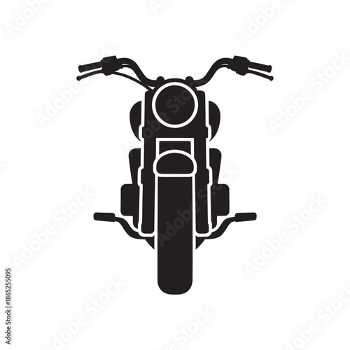Black and white front view icon of a classic vintage cruiser motorcycle silhouette