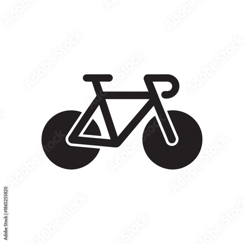 Simple black and white icon illustration of a bicycle with drop handlebars and solid wheels