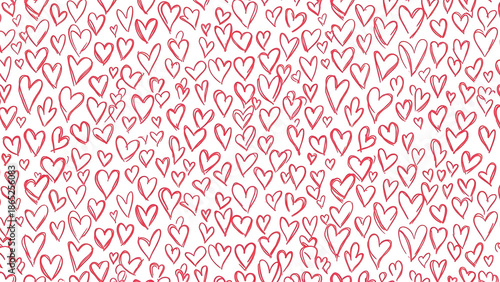 Seamless vector pattern with red hearts and pink flowers in a vintage floral style for wedding textile design, love wallpaper decoration, and retro fabric ornament illustration