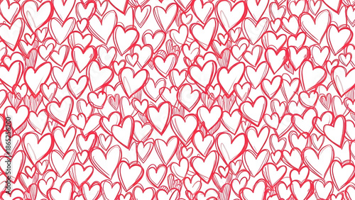 Seamless vector design featuring an abstract ornament of red and pink hearts on a vintage textile texture for a floral damask style wallpaper and fabric backdrop
