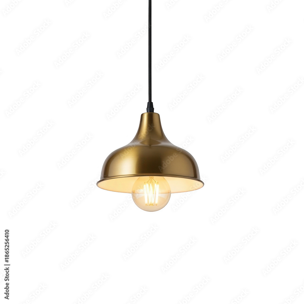 Obraz premium Elegant brass pendant light isolated on transparent background