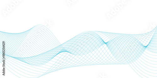 Abstract blue wave flow lines with smooth curves on white background, futuristic technology data stream, digital network mesh, and modern minimal vector illustration for presentations
