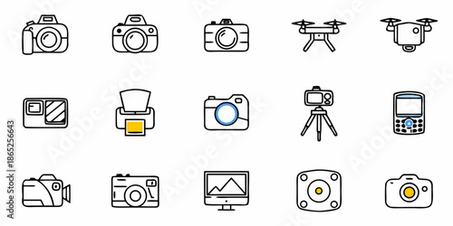 A Collection Of Different Types Of Travel Photogra SVG Line Icon Set – Editable Vector Icons