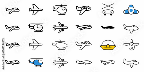 A Set Of Icons For Different Modes Of Air Travel SVG Line Icon Set – Editable Vector Icons