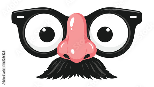 A cartoon face with glasses, a mustache, and a nose in a minimalist vector illustration
