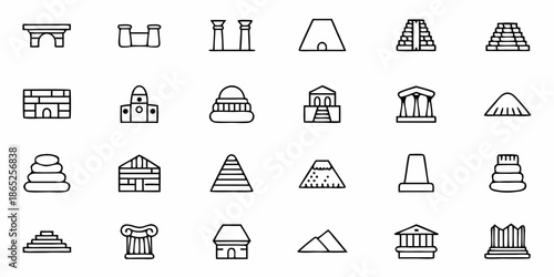 A Set Of Icons For Different Types Of Ancient Ruin SVG Line Icon Set – Editable Vector Icons