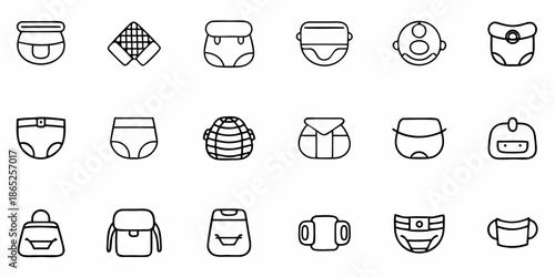 A Set Of Icons For Different Types Of Diapering On SVG Line Icon Set – Editable Vector Icons