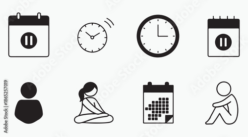 Mental Health and Time Management Mindfulness Icon Set Vector