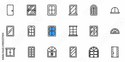 A Set Of Icons For Different Types Of Doors And Wi SVG Line Icon Set – Editable Vector Icons