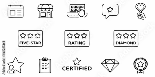 A Set Of Icons For Different Types Of Hotel Rating SVG Line Icon Set – Editable Vector Icons
