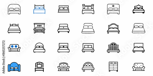 A Set Of Icons For Different Types Of Hotel Rooms SVG Line Icon Set – Editable Vector Icons