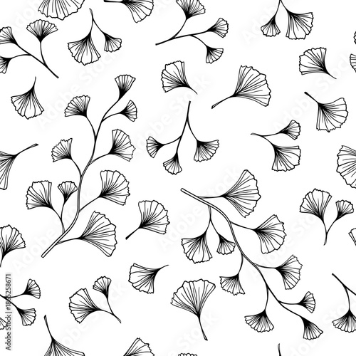 Abstract black flower seamless pattern. Trendy contemporary floral nature shape background illustration.