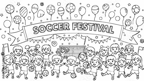 A lively soccer festival with children having fun playing soccer  isolated on white background.generative ai
