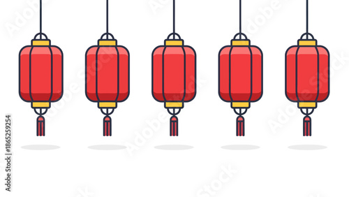 Chinese Red Lanterns Hanging in Line