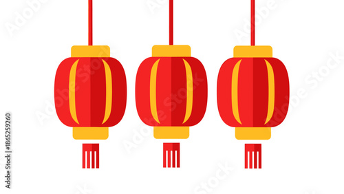 Three Traditional Chinese Red Lanterns