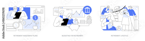 Retirement Planning, Lifestyle Guide abstract concept vector illustrations.