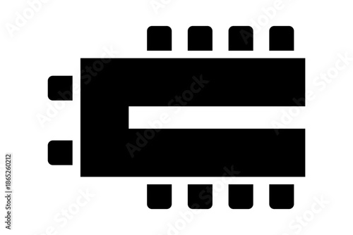 Seating arrangement in office or cabinet. Interior plan of seatings. Meeting, conference, business event or waiting room layout. Top view. Table and chairs silhouettes. Vector graphic illustration