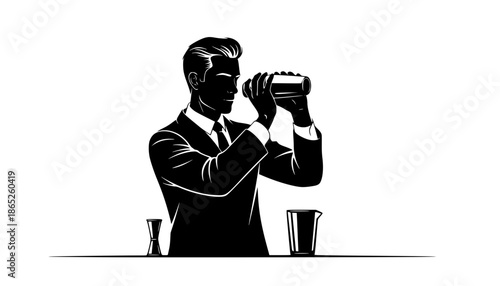 Set of bartender silhouette vector on white background