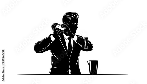 Set of bartender silhouette vector on white background