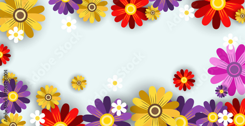 Spring background with beautiful flowers for sales or greeting cards or banners. Vector illustration.