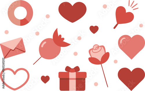 Love themed elements with hearts and gifts