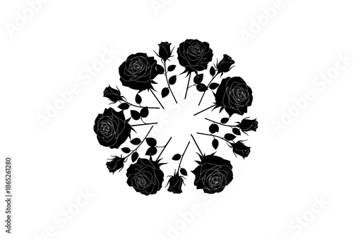 Minimalist Black Rose Silhouettes Vector Collection with Square Grid Layout