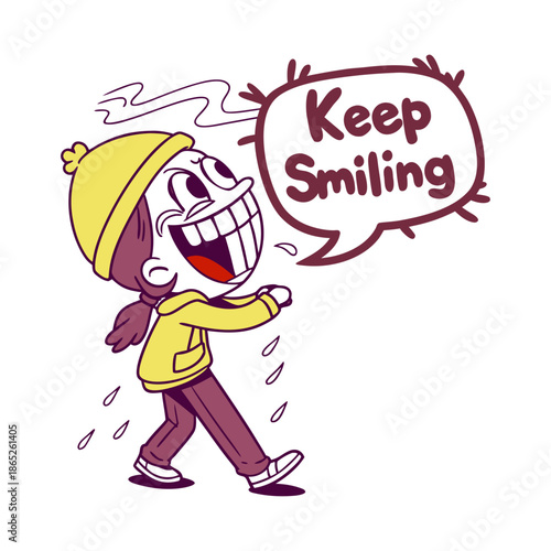 Cool cartoon character with sunglasses saying "Keep Smiling" – positive attitude illustration.