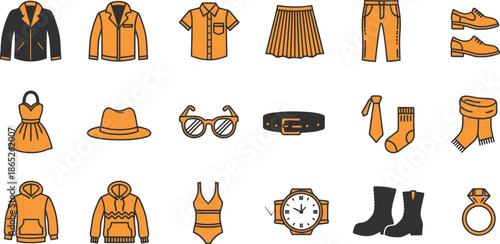Wardrobe Essentials and Accessories Icons for Outfit Planner, Packing List and Checklist UI