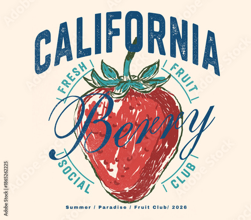 Strawberry fruit print design in vector. girls fashion graphics design. Summer fresh fruit. vintage retro graphics. t-shirt design for men's women's girls and boys