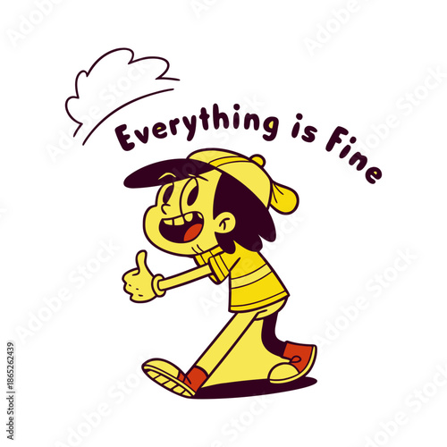 Humorous Cartoon Character in Denial Saying Everything is Fine.