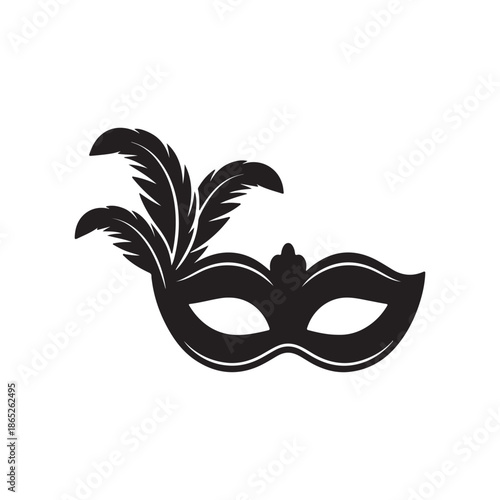 Carnival Mask with Feathers Silhouette Icon