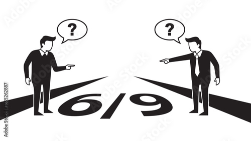 Two businessmen pointing at number 619 on transparent background