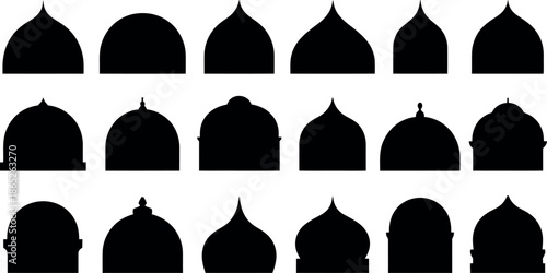 Collection of various dome architectural silhouettes in different styles and shapes