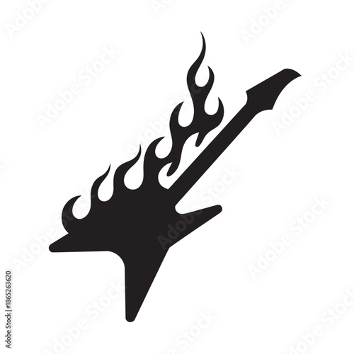 Fiery electric guitar silhouette graphic for heavy metal and rock music branding
