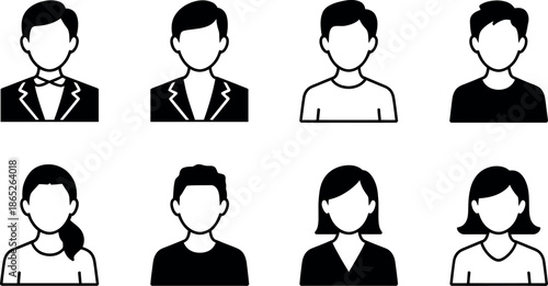 set of people icons in different poses and outfits