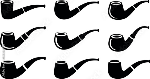 set of black silhouettes of smoking pipes