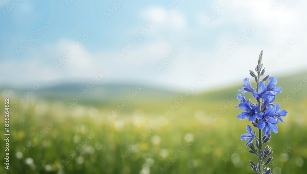 Obraz premium Summer landscape scene featuring vibrant chicory blossoms as a decorative floral backdrop