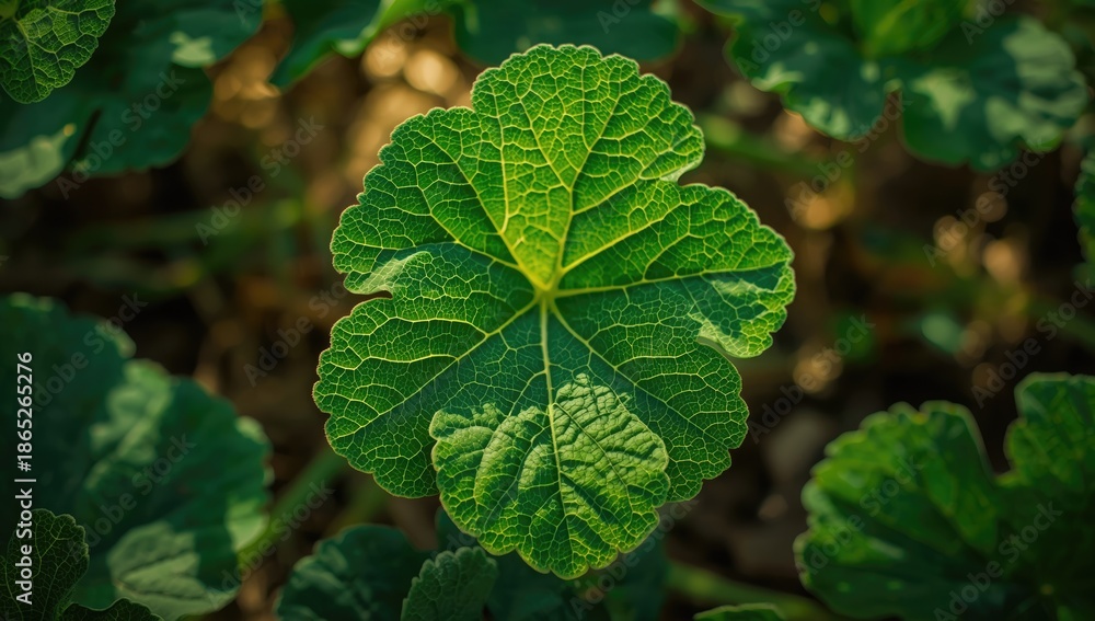 Obraz premium Pumpkin leaf pattern in a field setting, highlighting crop cultivation techniques