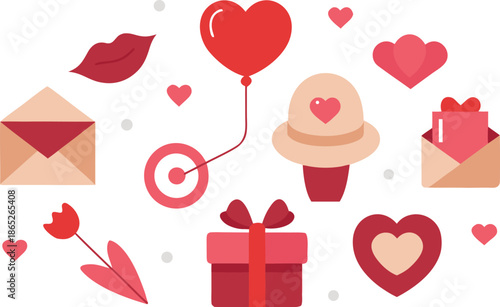 Valentine's day elements heart gifts balloons
