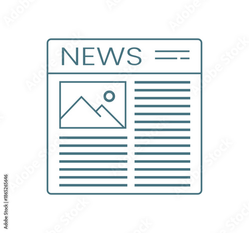 Newspaper icon in outline and filled solid style, simple graphic representation of a folded publication with articles and a square image placeholder