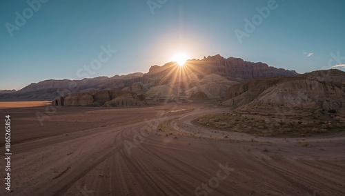 Sunrise at Tabernas Desert, emphasizing natural erosion features and desert scenery, World Environment Day