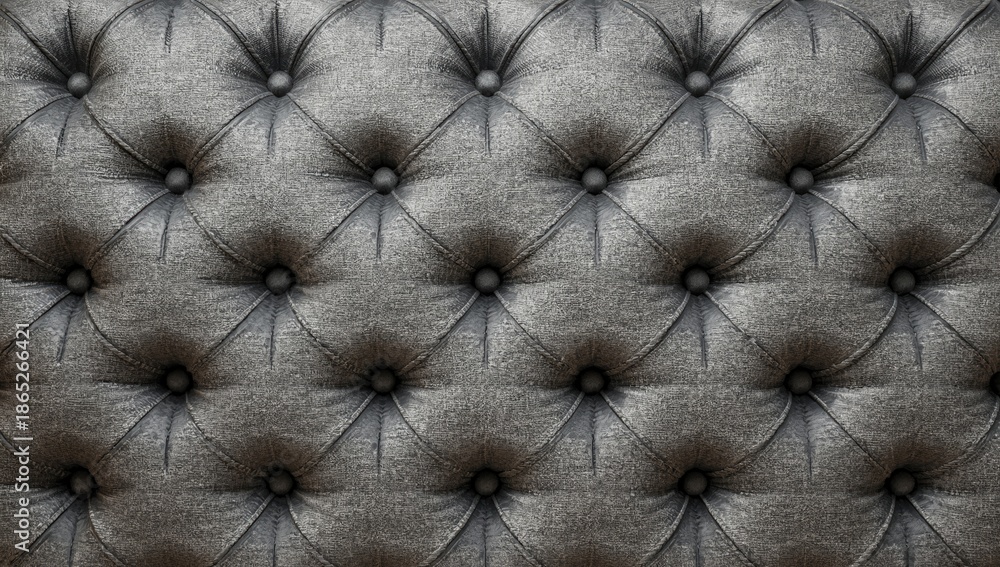 Fototapeta premium Decorative gray checkered fabric with button accents, used as upholstery background or textile design element