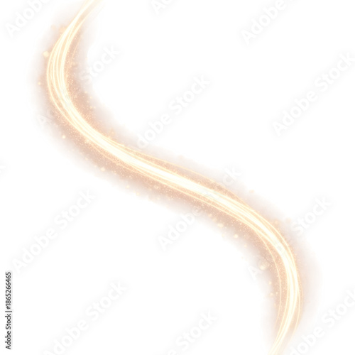 Abstract glowing golden light streak or magic particle trail, isolated on transparent background