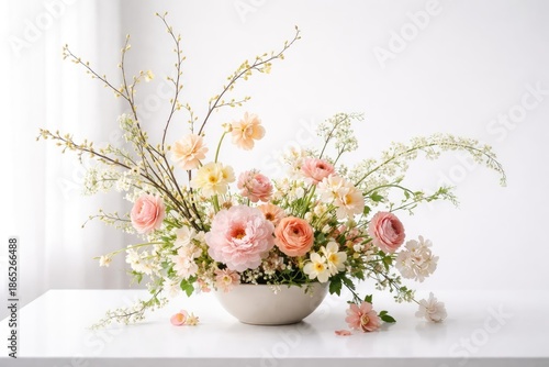 artistic flower arrangement featured on clean white surface