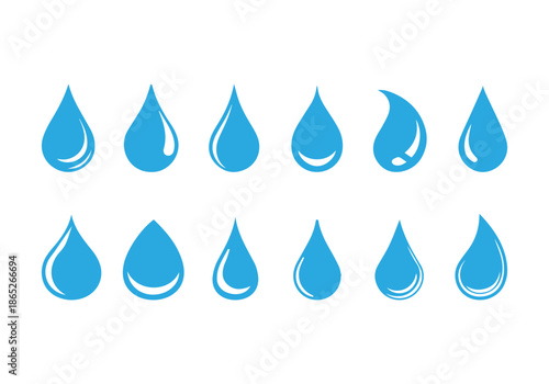 Eco Water drop Icon shape Set, Blue water drops, Water or oil drop, Liquid Symbols 
Flat style isolated on a white background