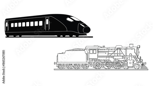 A visual comparison of a modern high speed train and a classic steam locomotive