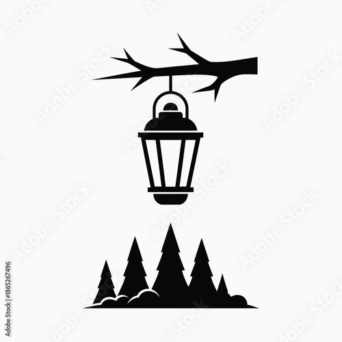 Lantern hanging over forest